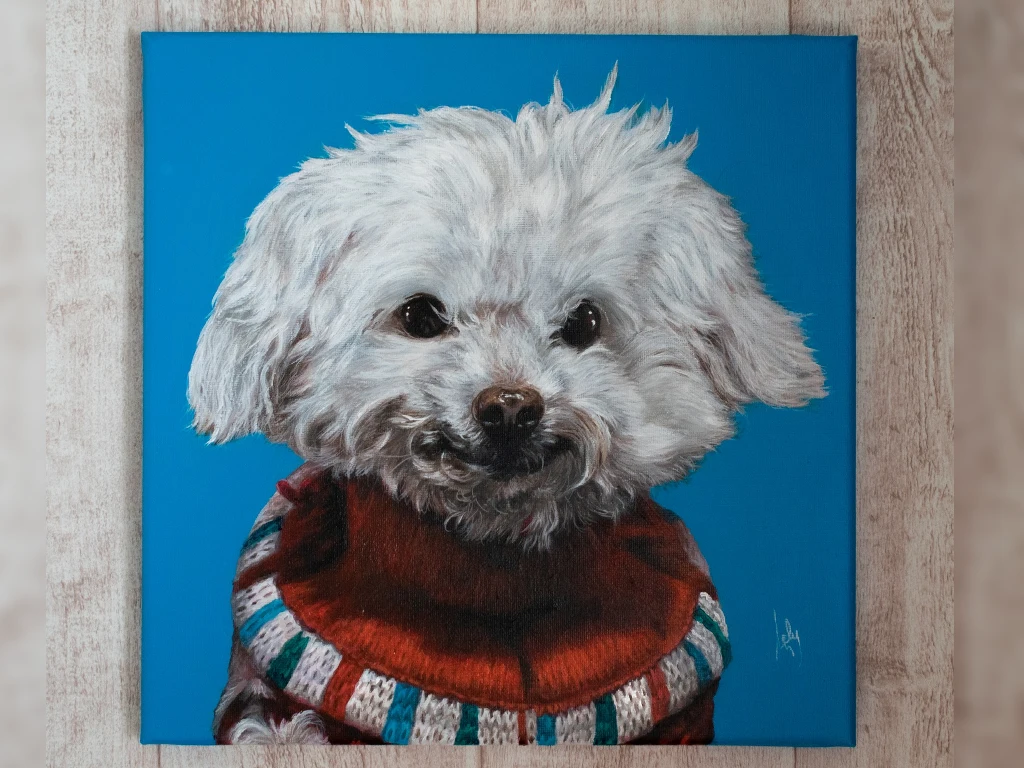 retrato de perro pintado con acrilico