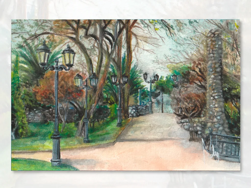 pintura paisaje parque ohiggins chillan viejo acuarela
