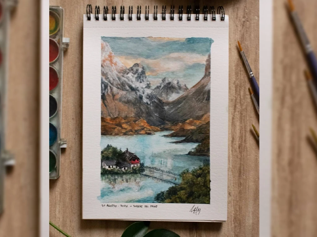 pintura paisaje torres del paine acuarela