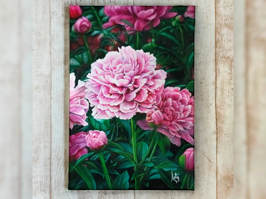 pintura de flores crisantemos rosado acrilico